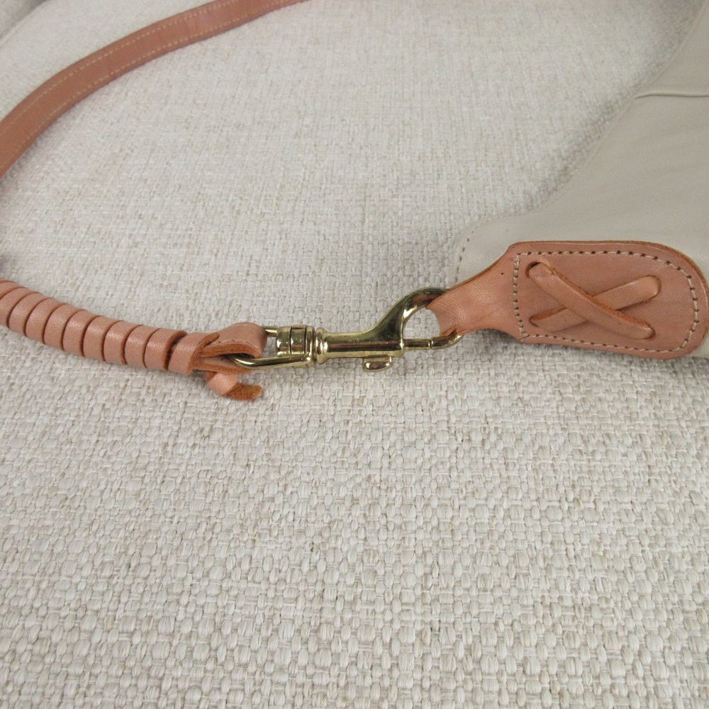 COA Carpetbags Of America Bone Medium Leather Bucket Bag Natural Trim Gold - Picture 4 of 8